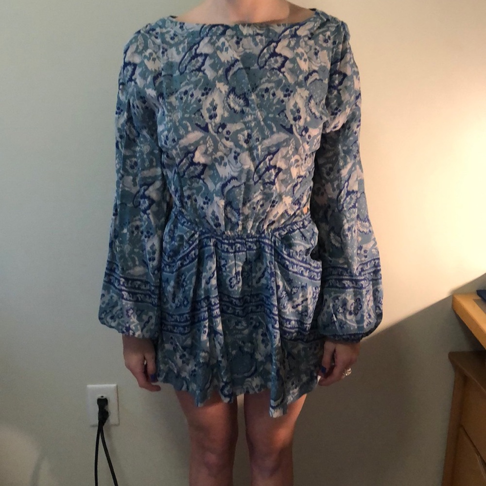 blue open back dress